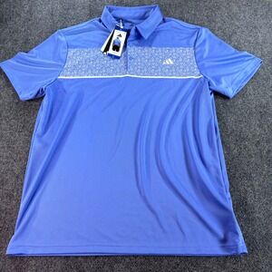 Adidas Polo Shirt Mens Large Blue Floral Chest Panel New Performance Golf L NWT